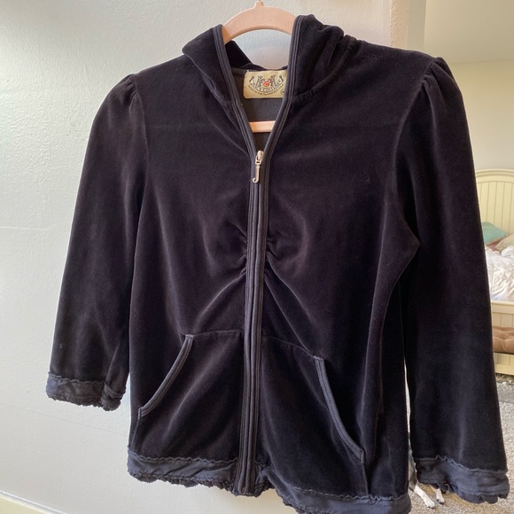 JUICY COUTURE Vintage Velour Black Jacket Hoodie - Picture 1 of 5